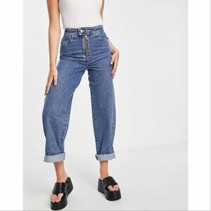 Topshop Zed Exposed Zipper High Waist Jeans Blue 28 Straight Leg